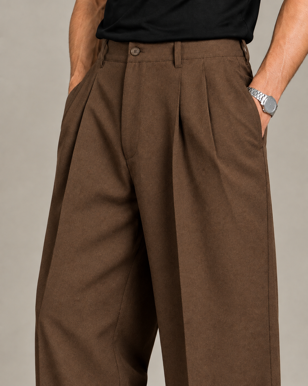 Brown Double Pleated Wide-Leg Tailored Trousers by Monscre